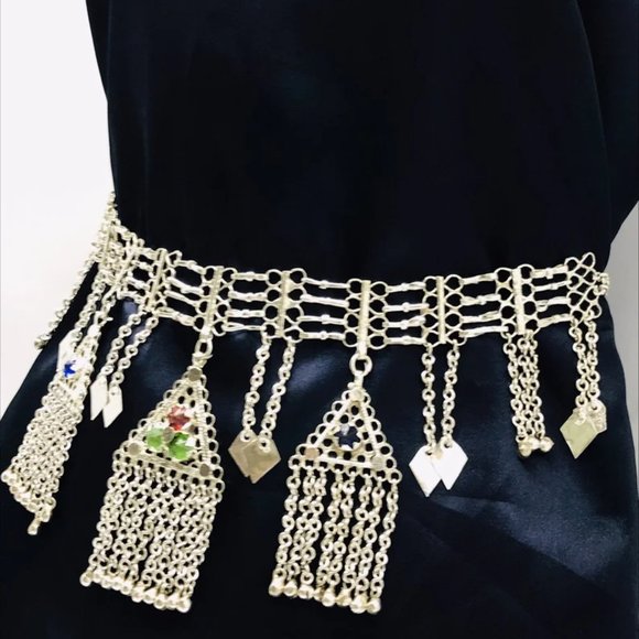Tribal SIlver Kuchi Pendant Belly Chain, Afghan Kuchi Belly Dance Belt - Picture 4 of 8